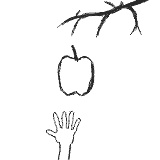 A hand reaching for an apple