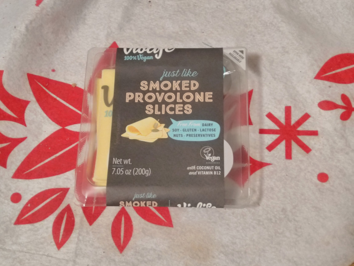 A package of Violife brand provolone cheeze slices